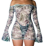 DINERO. (Mesh) Money Print Dress